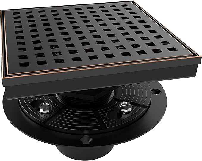 WEBANG 6 Inch Square Shower Drain Bronze Floor Drain with Flange Square Holes Pattern Cover Grate Removable SUS304 Stainless Steel Watermark&CUPC Certified Oil Rubbed Bronze