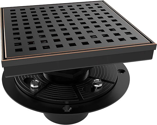 WEBANG 6 Inch Square Shower Drain Bronze Floor Drain with Flange Square Holes Pattern Cover Grate Removable SUS304 Stainless Steel Watermark&CUPC Certified Oil Rubbed Bronze