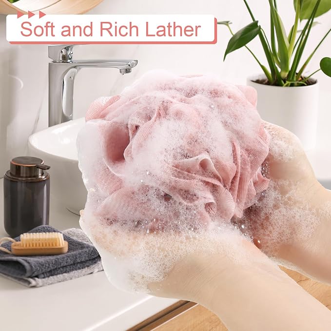 Loofah Sponge Pack of 8, Deep Cleansing Body Scrubber for Shower, Exfoliating Bath Sponge with Handle for Women and Men (001, 50g)