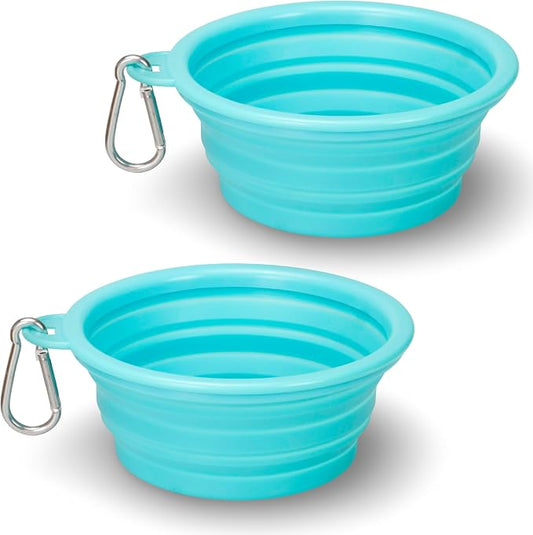 Portable Collapsible Dog Bowl for Water or Food Great Pet Travel Bowl in Multiple Sizes (Teal Teal, Standard 12oz 2-Pack)