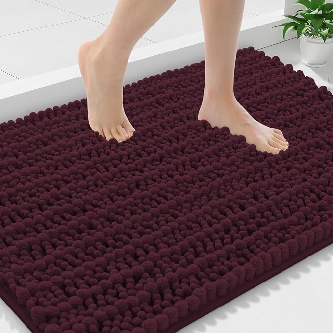 Smiry Bathroom Rugs 36X24, Extra Soft Rubber Backing Chenille Bath Mats | Black Cherry Machine Washable Non Slip Quick Dry Bath Mats for Bathroom Floor, Tub, Shower, Home Decor Accessories