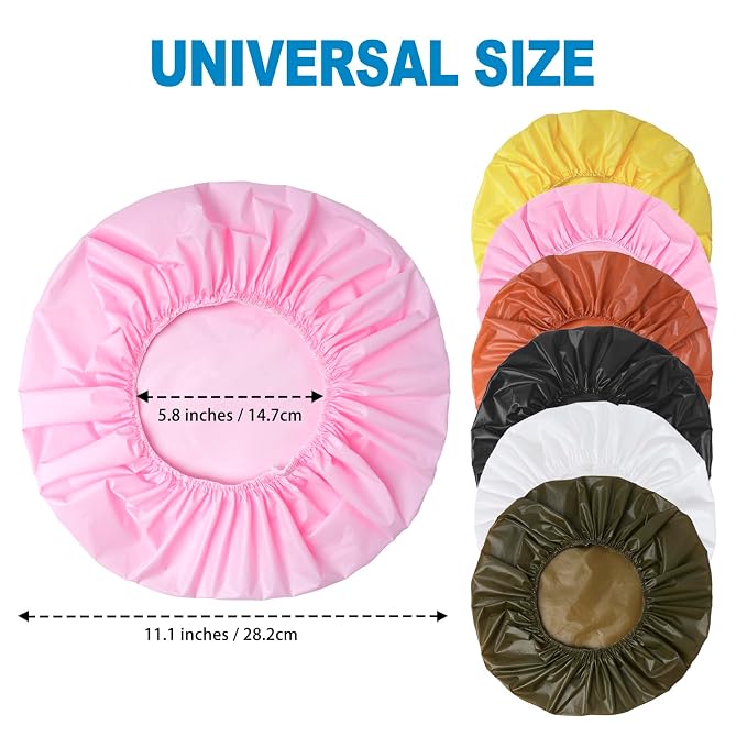 6 PCS Shower Capsfor Women, Reusable Waterproof Bath Caps | Double Side PEVA, Bath Accessories, Spa, Travel, Environmental Protection - Black White Pink Yellow Brick Red Dark Green