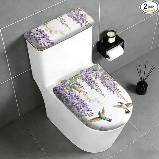 2 pack Toilet Lid Cover & Tank Lid Cover,Fits Standard & Elongated Toilet | Soft Stretchable Fabric,Machine Washable,Decorative Bathroom Protective Covers