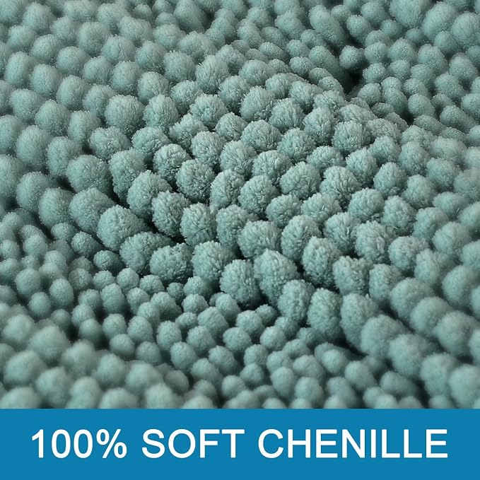 H.VERSAILTEX Bathroom Rugs Bath Rugs for Bathroom Non Slip Bath Mats Extra Thick Chenille Striped Rug 17" x 24" Absorbent Soft Shaggy Washable Dry Fast Bath Mats for Bath Room Floor - Eggshell Blue