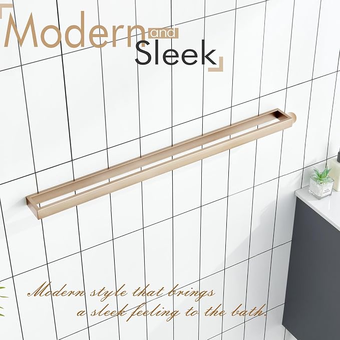 KOKOSIRI Bathroom Towel Bars 32-Inch Bath Towel Hanger Holder Kitchen Rack Champagne Bronze Stainless Steel Wall Mount, 1 Pack B4008CPG-L32