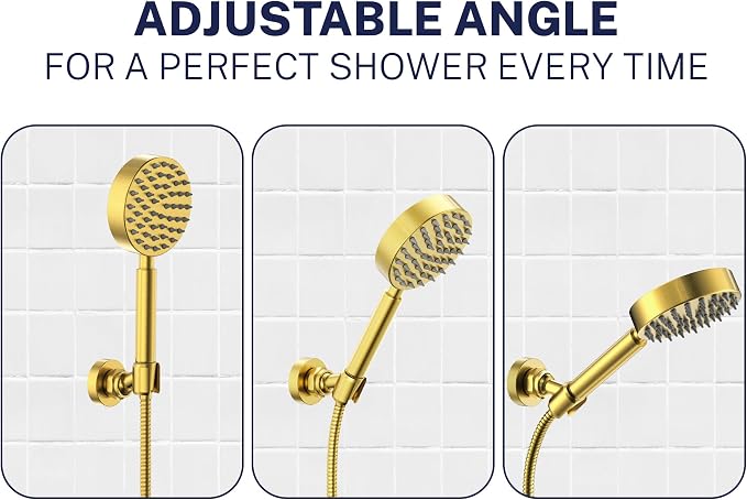 HammerHead Showers Solid Metal Handheld Showerhead Holder Wall Mount, Adjustable Screw-Mounted Pivot Ball, Shower Hose Holder, Fits Most Handheld Showerheads, Brushed Gold