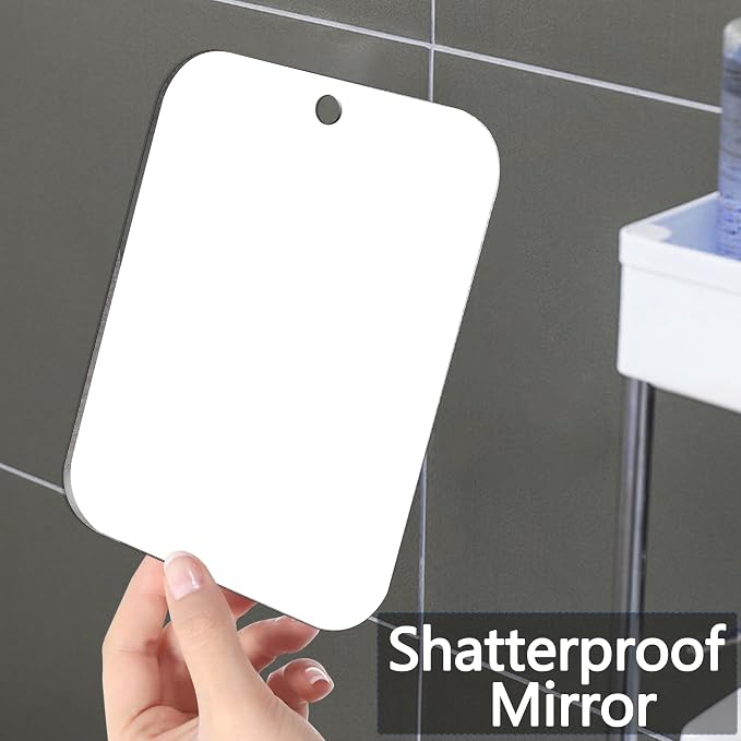Thicken Shower Mirror Fogless for Shaving,(Medium 8x6 Inch) Anti Fog Shaving Mirror Holder NO-Drilling, No Fog Free Waterproof,Medium Wall Mounted Bathroom Accessories Camping Hanging Men