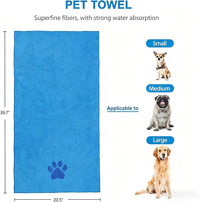 6PCS Blue Dog Bath Kit with Brush, Scrubber, Gloves, Towel & Bag | Dog Brush, Washing Gloves, 39.7" × 20.5" Towel, Shampoo Brush, Bath Scrubber and Big Toiletries Bag