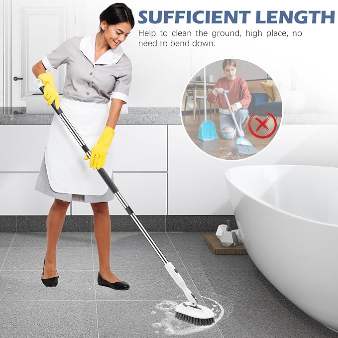 SetSail 4-in-1 Tile Tub Floor Scrubber with Floor Scrub Brush, White Grey | with 3 Detachable Replacement Brush Head, Multi-Angle Cleaning Locks at 45°, 90°, 180° for Bathroom Kitchen Walls Tub Tile