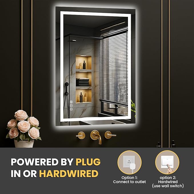 LOAAO 20"X30" LED Bathroom Mirror with Lights, UL Listed | Anti-Fog, Dimmable, 3 Color Temperature, Backlit + Front Lit, Memory Function, Tempered Glass