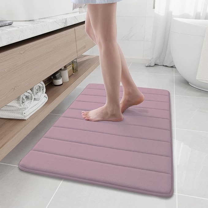 Buganda Memory Foam Bath Mat 35.4 x 24, Ultra Soft Absorbent Bathroom Rugs | Mauve, Machine Washable Quick Dry Bath Mats for Bathroom Floor, Shower and Tub, Home Decor Accessories