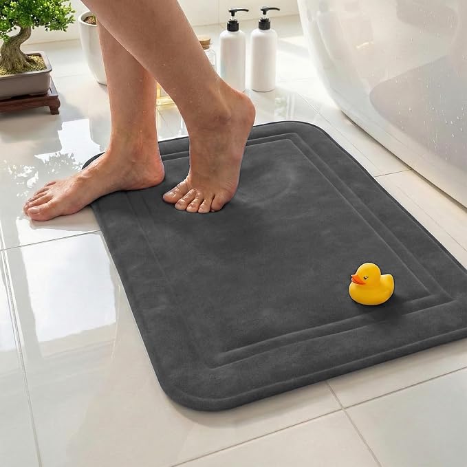 ITSOFT Memory Foam Bath Mat 31x20, Non Slip, Machine Washable, Quick Dry & Absorbent Rugs, Bath Mats for Bathroom Floor, Tub & Shower, Bathroom Rug, Charcoal Gray