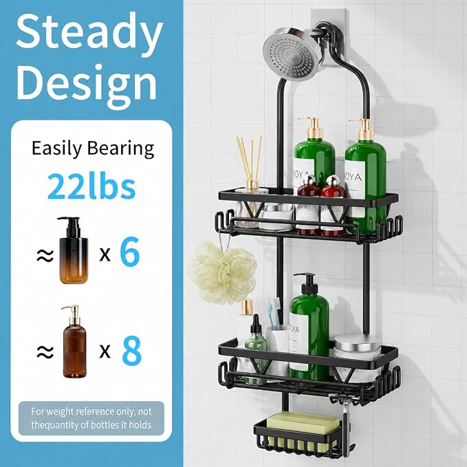 DAOYA Shower Caddy Hanging, Anti-Swing Over Head Shower Caddy, Rustproof Bathroom Organizer with Soap Holder & Hooks