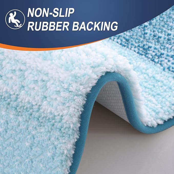 OLANLY Microfiber Bathroom Rugs Sets 3 Piece, 47"x20"+24"x16"+24"x20" | Peacock Blue, Soft Absorbent Bath Mats and U-Shaped Contour Toilet Rug, Plush Shaggy Bath Mat Set for Bathroom