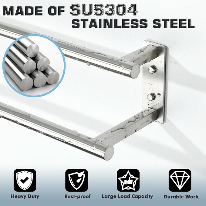 Alise 24'' Double Towel Bars for Bathroom,Wall Mount Towel Holder Towel Racks for Bathroom Labatory,SUS304 Stainless Steel Towel Hanger Towel Rails,Brushed Nickel