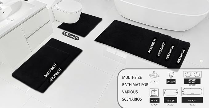 MINIDEAR Bathroom Rugs 24x17 Black - Thick Memory Foam Bath Mat, Ultra Soft & Plush Fluffy, Non-Slip, Quick Dry, Absorbent Washable Floor Microfiber Mat for Tub, Home Decor Accessories