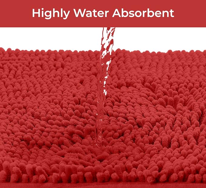 LuxUrux Red Christmas Bathroom Rugs Sets 2 Piece: Quick Dry, Soft Plush Anti-Slip, Super Absorbent. Includes Rectangular (31x20 inches) & U-Shaped Toilet Mat (20x20 inches) | Red
