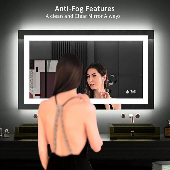 LOAAO 40"X24" LED Bathroom Mirror with Lights, UL Listed | Anti-Fog, Dimmable, 3 Color Temperature, Backlit + Front Lit, Memory Function, Tempered Glass