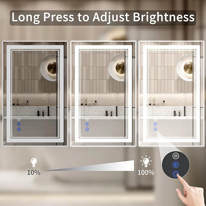 32"x40" LED Bathroom Mirror with Lights, Anti-Fog, Backlit + Front Lit, Dimmable, Led Vanity Mirror for Wall, Lighted Bathroom Mirror, 3 Colors, Shatter-Proof Tempered Glass
