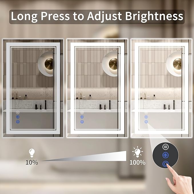 30"x30" LED Bathroom Mirror with Lights, Anti-Fog, Backlit + Front Lit, Dimmable, Led Vanity Mirror for Wall, Lighted Bathroom Mirror,3 Colors, Shatter-Proof Tempered Glass