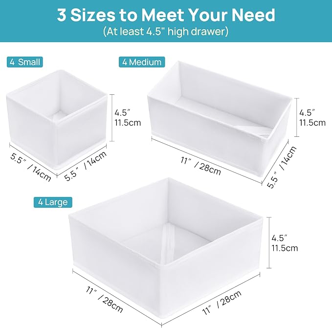 Vtopmart 12 Pack Baby Clothes Organizer, Dresser Drawer Organizer for Baby Clothing, Foldable Fabric Closet Drawer Storage Bins, Nursery Dresser Dividers for Bra, Socks, Ties, Scarf