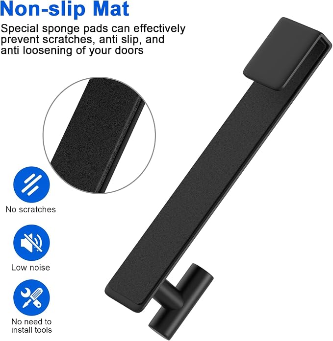 PMMASTO 10 Inch Extended Shower Door Hooks for Frameless Glass Bathroom, Stainless Steel Heavy Duty Over Door Towel and Robe Hanger (Black, Fits 3/8" Thick Door- T Shape)
