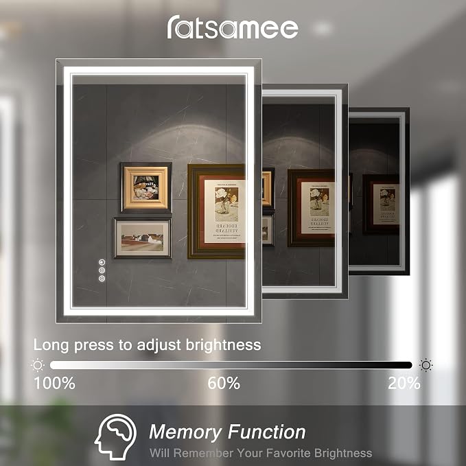 Ratsamee 28" x 36" Led Mirror for Bathroom with Front Light and Backlit, Bathroom Mirror with Led Lights, Vanity Mirror with Lights for Wall, Anti-Fog, Dimmable 3-Color（frontlit+Backlit）