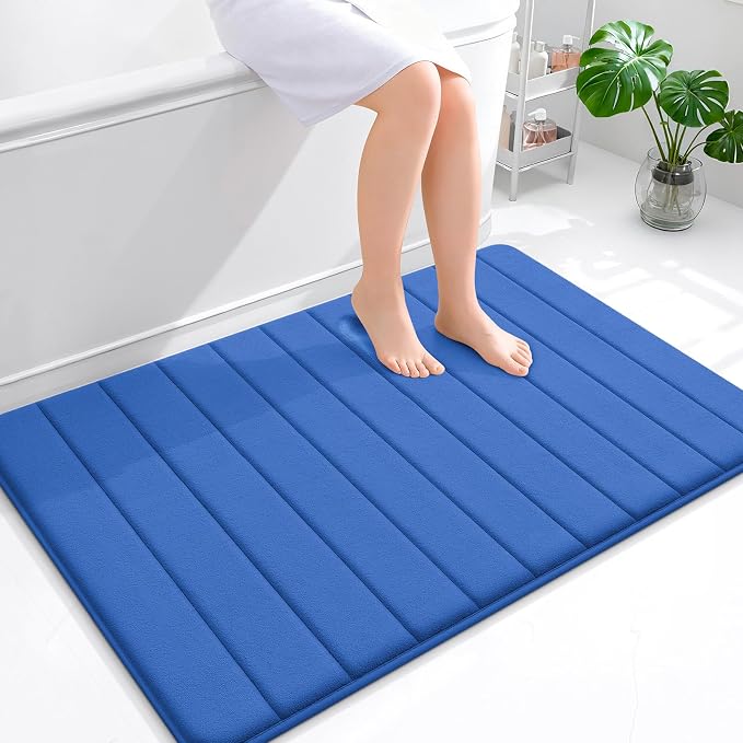 OLANLY Memory Foam Large Bath Mat 44x32, Super Soft Absorbent Bathroom Rugs | Deep Navy Blue, Quick Dry Bath Rug, Machine Washable Shower Floor Mats, Bathmat Carpet for Bathroom Floor, Tub and Shower