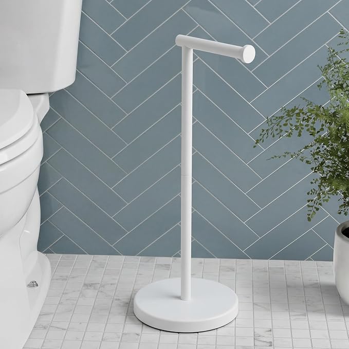 KES White Toilet Paper Holder Stand, Freestanding with Heavy Base | 304 Stainless Steel, Rustproof, 20.2-Inch Height, Anti-Slip Base, Fits All Rolls, Easy 1-Min Assembly