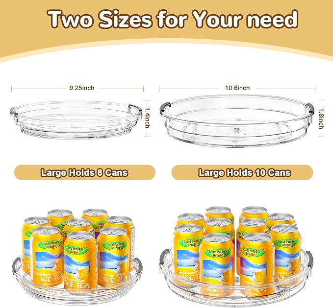 Clear Lazy Susan Organizer Turntable for Cabinet Table Top, 10.6 Inch 2 Pack 360 Rotating Spinning Makeup Organizer for Vanity, Kitchen Storage Rack Heavy-Duty Pantry Spices Tray Countertop Organizer
