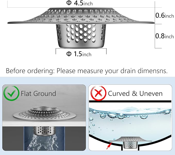 MFTEK Drain Hair Catcher Tub Drain Protector, Stainless Steel Bathtub Shower Drain Hair Stopper Strainer Trap for Shower Bathroom Sink to Catch Hair