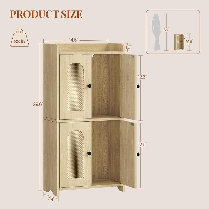 HEXCELEN Small Storage Cabinet, Bathroom Storage Cabinet with 4 Doors, Floor Bathroom Organizer Freestanding for Small Spaces, Living Room, Kitchen, Entryway (Mediterranean, Yellow)