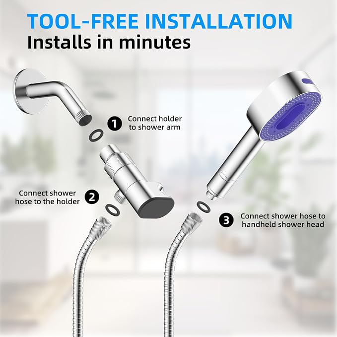 Hibbent Upgraded Metal Shower Head Holder with LED Display Shower Thermometer, Adjustable Shower Arm Mount for Handheld Shower Head, Universal Shower Head Bracket, Solid Brass Pivot Ball, Chrome