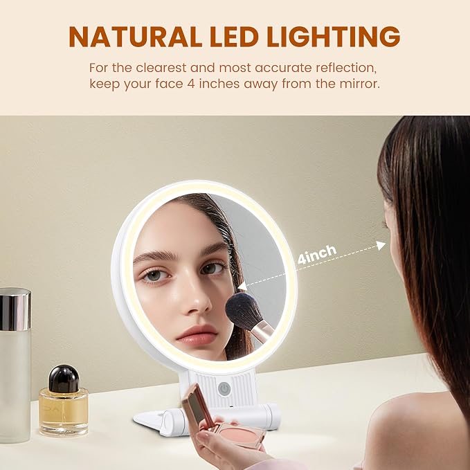 Makeup Mirror with Light, 1X/30X, 3 Colors, Rechargeable 2000mAh | Double-Sided Mirror with Adjustable Brightness for Vanity Tables, Bathrooms, Makeup, Skincare, and Grooming, Grey