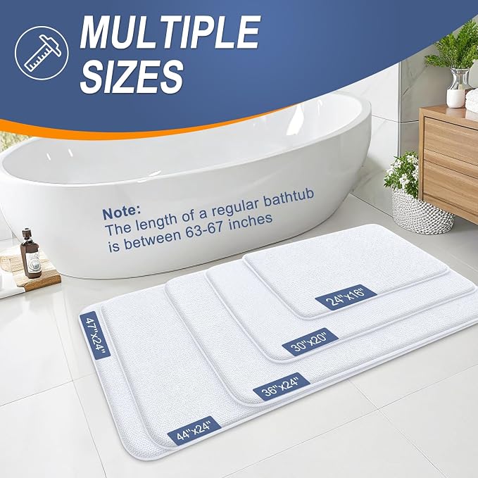 OLANLY Memory Foam Bathroom Runner Rugs 47x20, Absorbent Long Mat, White | Soft Quick Dry Bath Rugs, Non-Slip Carpet, Machine Washable Mat for Bathroom Floor, Tub and Shower, Home Decor Accessories