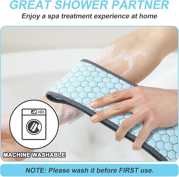 38 Inch Exfoliating Back Scrubber for Shower, Back Washer, Blue | Dual Handles Long Bath Exfoliator, Full Back Coverage without Straining, Dual-Sided for Deeper Cleansing, Men & Women Acne