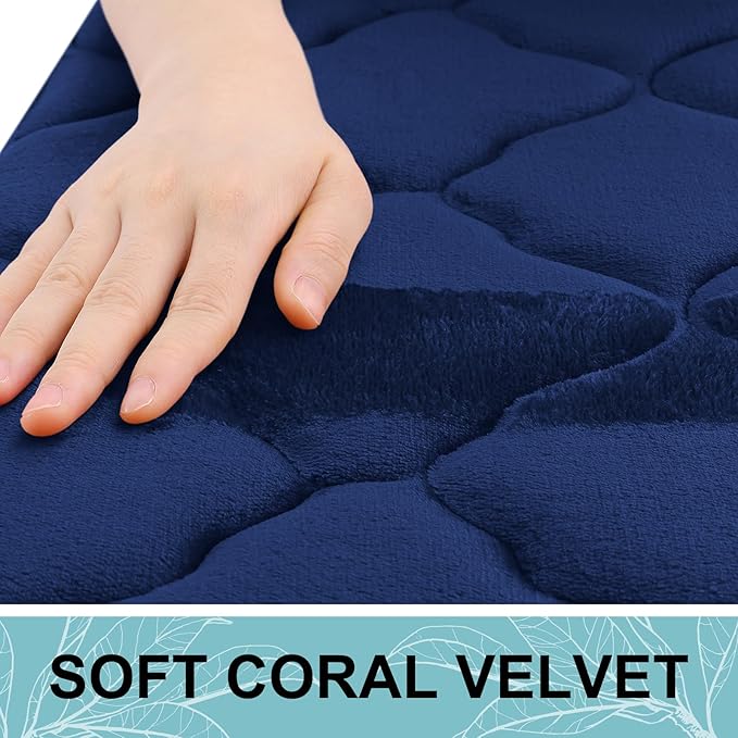 OLANLY Memory Foam Bath Mat Rug 24x16, Ultra Soft and Absorbent Bathroom Rugs, Non-Slip, Comfortable, Machine Washable Bath Carpet for Bathroom Floor, Tub, Shower and Home Decor Accessories, Navy | Thick Absorbent Carpet, Non-Slip Backing, Machine Wash...