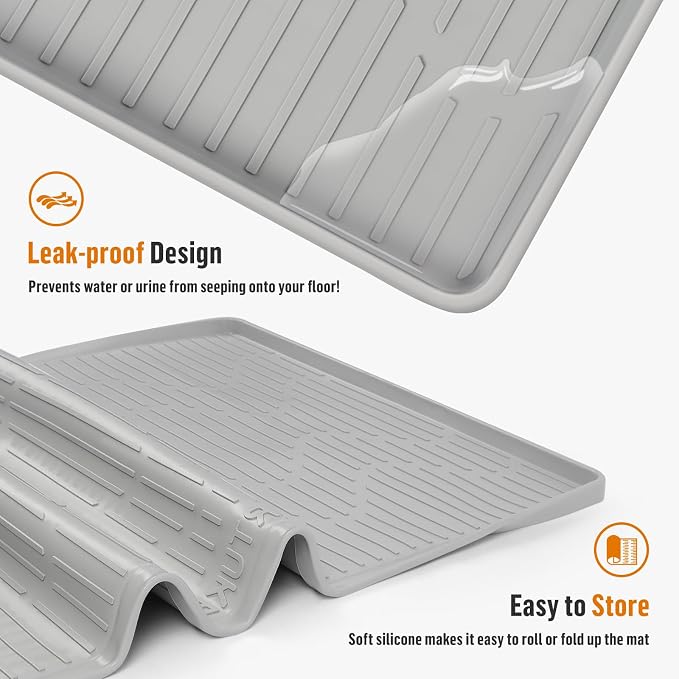 Silicone Cat Litter Box Mat 32"x 22" Extra Large Cat Rubber Mat | Cat Mat for Litter Box, Non-Slip, Waterproof Cat Litter Trapping Mat with Raised Edge, Kitty Litter Mat for Floor, Easy Clean