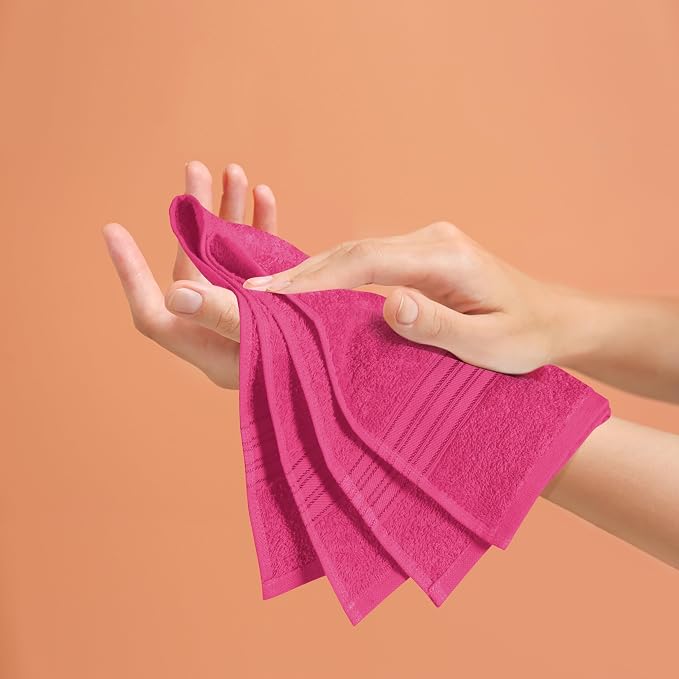 BOUTIQUO Ultra Soft Cotton 6 -Piece Hand Towel Set 16x24 Inch, Ideal for use in Bathroom, Kitchen, Gym, Spa & General Cleaning, Compact & Lightweight Multi Purpose Hand Towels - Hot Pink