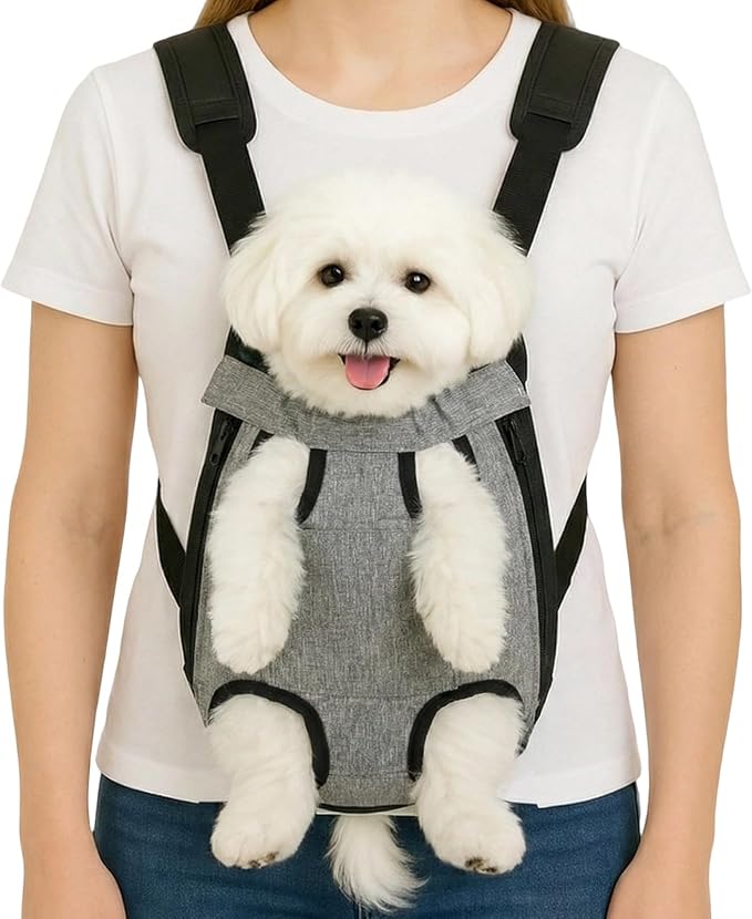 Mosago Dog Backpack Carrier, Front Chest Carrier for Small Dogs, Grey, L | Adjustable Shoulder Straps, Legs Out Design, Front Pocket Storage, Durable Fabric, Hands-Free Carrying, Walking/Hiking