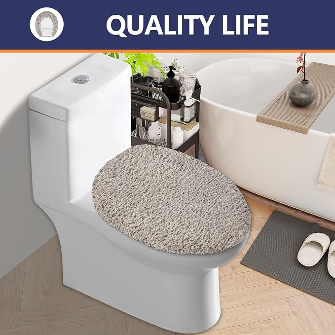 Soft Microfiber Toilet Seat Cover 17.5" x 15" Machine Washable | Solid Toilet Lid Cover Adjustable Rubber Backing Fits Most 16 -17.5" L x 14-16" W Round Oblong and Elongated Toilet Seat
