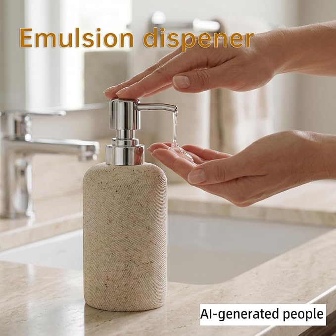 Bathroom Accessories Set,4 PCS Bathroom Organizer,Sand Stone Look,Beige | Simple, Modern Decor, Twill, With 10OZ Soap Dispenser and Toothbrush Holder, Tumbler, Vanity Tray for Bathroom Countertop