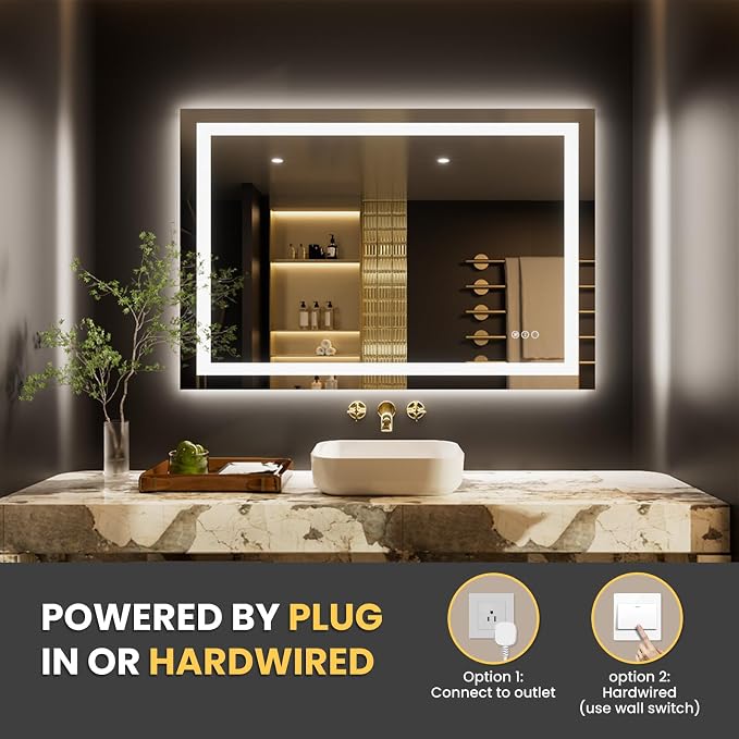LOAAO 40"X28" LED Bathroom Mirror with Lights, UL Listed | Anti-Fog, Dimmable, 3 Color Temperature, Backlit + Front Lit, Memory Function, Tempered Glass