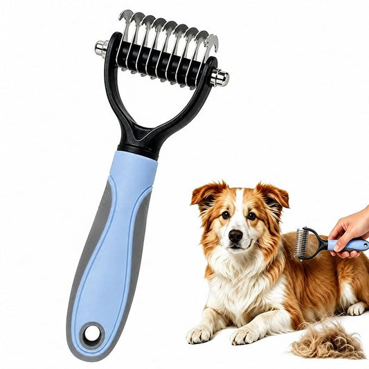 Pet Grooming Brush - Double-Sided Dematting Comb & Deshedding Tool for Dogs and Cats, Effortless Hair Removal, Ideal for Long-Haired Breeds, Reduce Shedding (1, Blue, Small)