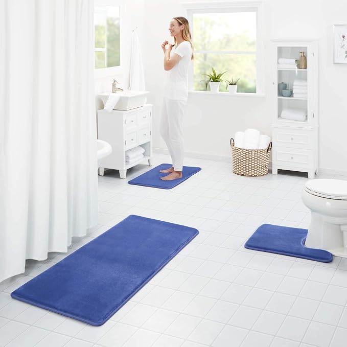 Memory Foam Bath Mat Non Slip Absorbent Super Cozy Velvet Bathroom Rug Carpet (60 inches X 24 inches, Royal Blue)