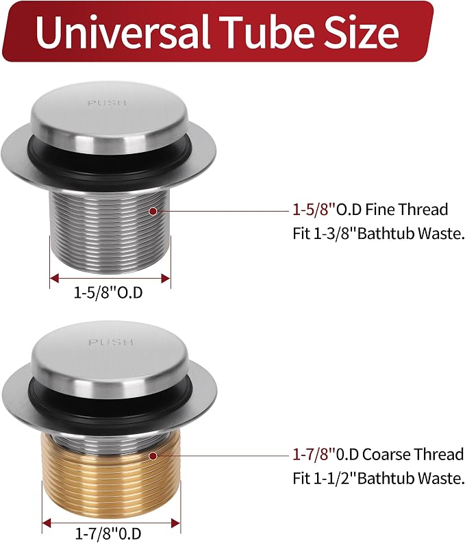 PRIMSOPH Tip-Toe Tub Drain Trim Kit with One Hole Overflow Faceplate Conversion Kit Assembly Universal Fine Coarse Thread Replacement Brushed Nickel