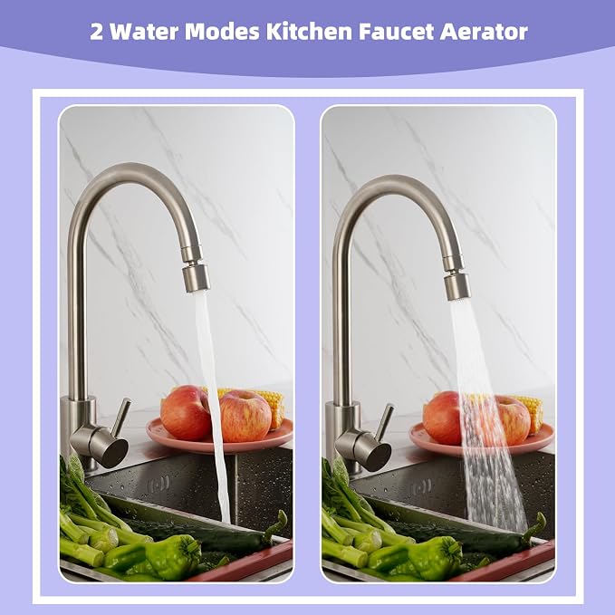 Hibbent NSF/ANSI/CAN 61 Certified Faucet Aerator, CUPC Certification 360 Degree Swivel Kitchen Sink Aerator, 2-Flow Sprayer Faucet Replacement Part 55/64 Inch Female Thread - Brushed Nickel