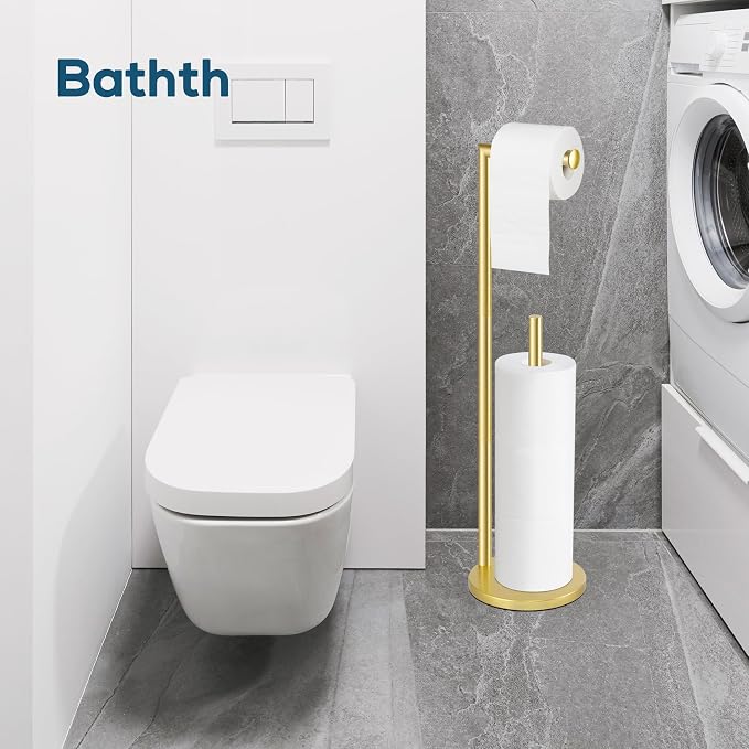 Toilet Paper Holder Stand, Gold Toilet Paper Holder Free Standing | Toilet Paper Holder for 4 Rolls, Bathroom Organizers and Storage with Anti-Slip Base and Rustproof