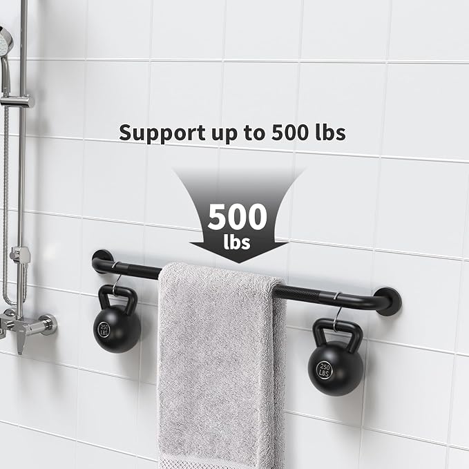 2 Pack 42 Inch Anti Slip Shower Grab Bar Handles, ZUEXT Matte Black Stainless Steel Knurled Bathroom Balance Bar, Safety Hand Rail Support, Handicap Elderly Injury Senior Assist Bath Handle