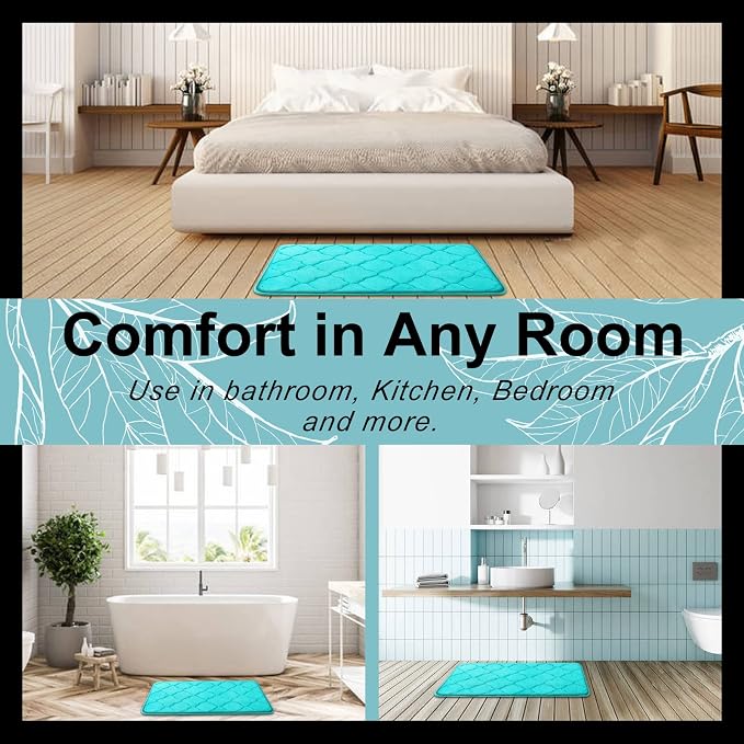 OLANLY Memory Foam Bath Mat Rug 44x24, Ultra Soft Bathroom Rugs, Teal | Thick Absorbent Carpet, Non-Slip Backing, Machine Washable, for Bathroom Floor, Tub, Shower and Home Decor Accessories